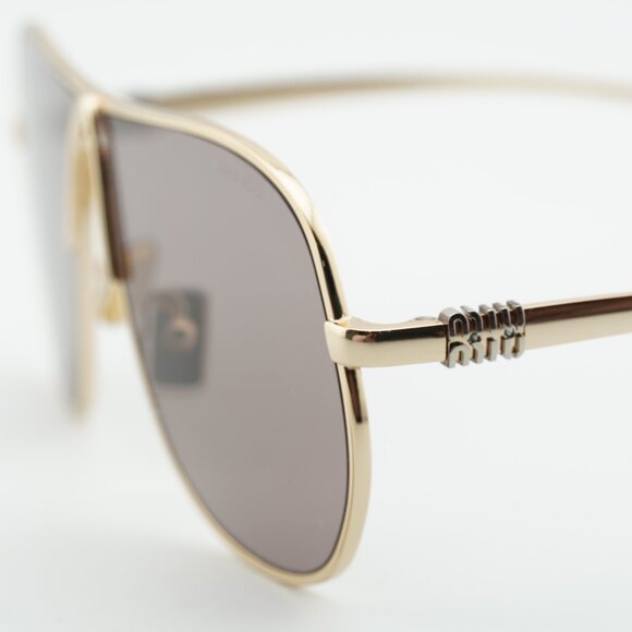 Miu Miu MUA56S 5AK20I Sunglasses Gold Geometric Frame, Purple Brown Lenses main image 6